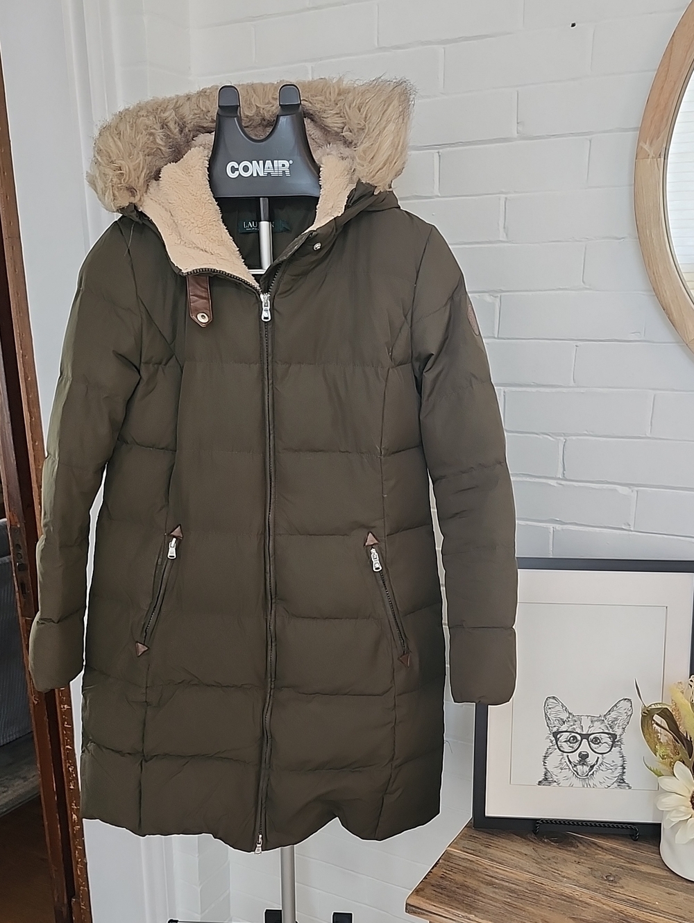 Ralph lauren Polo Olive Green Puffer Coat Jack, Womens Medium